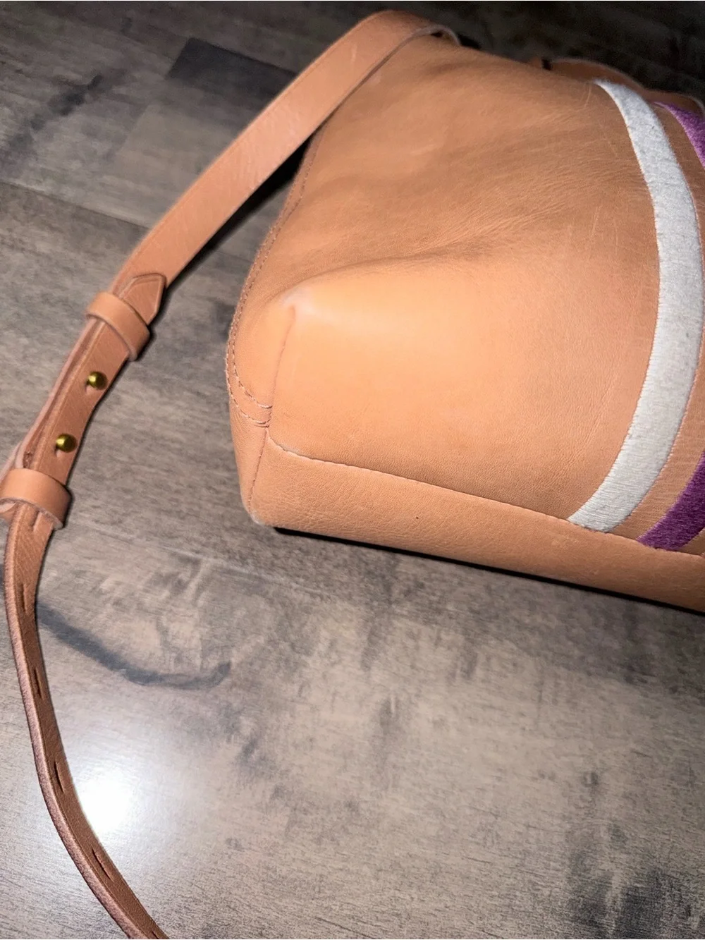 Madewell Tan Tote with Multicolor Vertical Stripe Detail